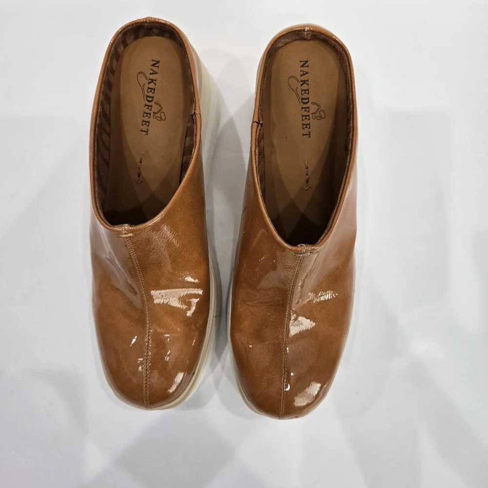 NakedFeet Coach Orange Patent Leather Platform Mules Size 9.5